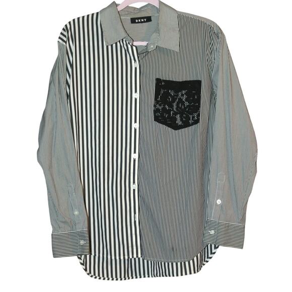 DKNY Long Sleeve Button Down Stripped Shirt L - Picture 1 of 8